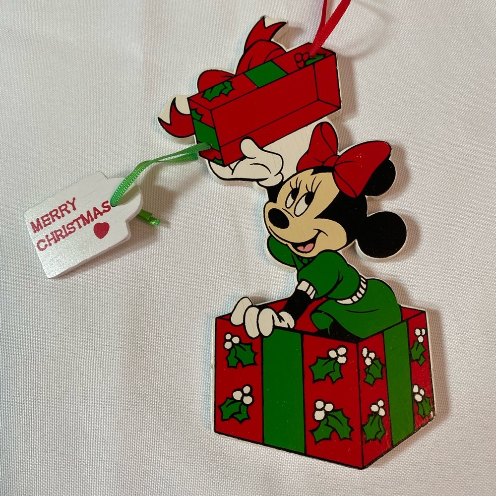 Vintage Walt Disney / Kurt Adler Minnie Mouse Wooden Christmas Ornament